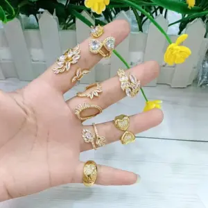 Wholesale Jewelry Vacation Modern Style Heart Shape Wings Grain Copper Zircon 18K Gold Plated Polishing Inlay Open Rings