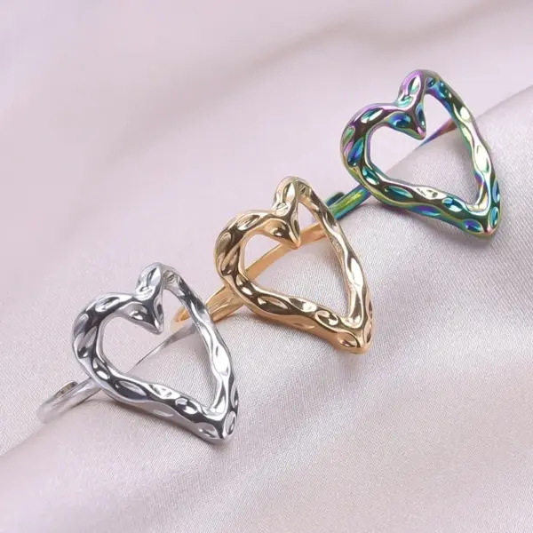 Wholesale PVD Coated Real Gold Plated Heart Shape 304 Stainless Steel Simple Style Waterproof Non Tarnish Rings