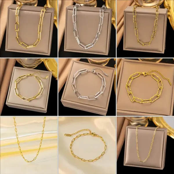PVD Coated Real Gold Plated Geometric Titanium Steel Simple Style Commute Waterproof Non Tarnish Bracelets Necklace