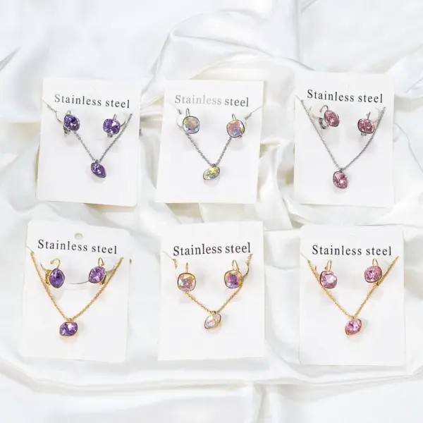 Wholesale Jewelry Fashion Geometric Stainless Steel Artificial Gemstones Earrings Necklace