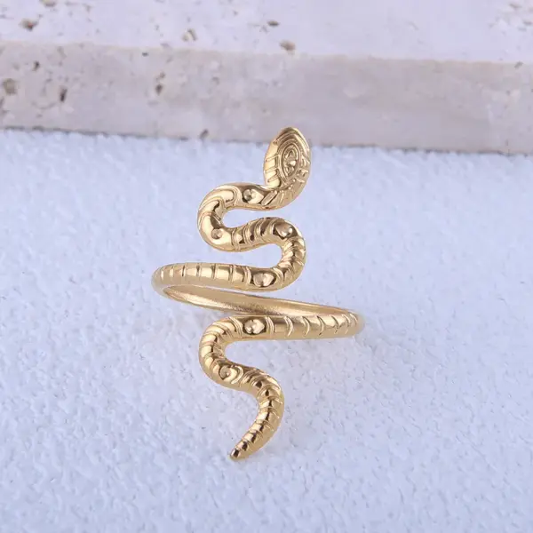 Wholesale PVD Coated Real Gold Plated Snake Titanium Steel Retro Waterproof Non Tarnish Rings