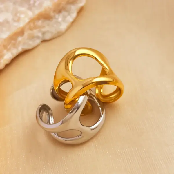 PVD Coated Real Gold Plated 18K Gold Geometric 304 Stainless Steel Retro Simple Style Waterproof Non Tarnish Open Rings
