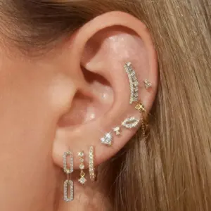 Wholesale Fashion Full Diamond Screw Ball Zircon Lip Print Heart-shaped Pierced Earrings Women's Style Geometric Pattern Personality Craft Earrings