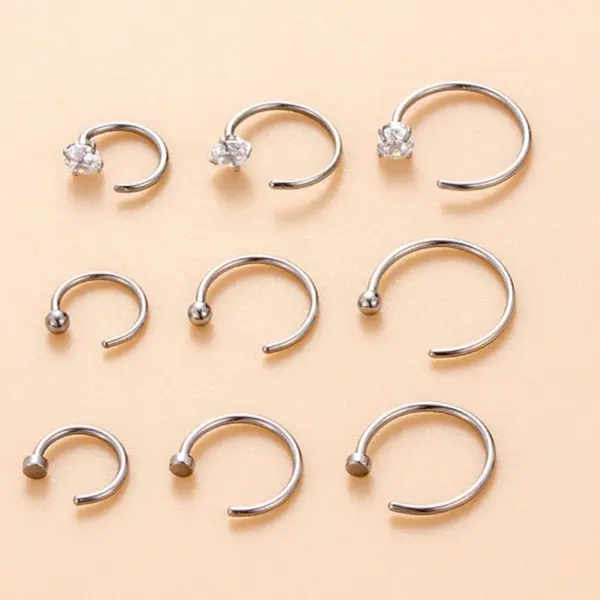 1 Piece Nose Rings & Studs Hip-Hop Geometric 316L Stainless Steel Waterproof Non Tarnish Surgical Steel Zircon Nose Rings & Studs