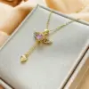 Wholesale Titanium Steel IG Style Geometric Plating Inlay Zircon Pendant Necklace
