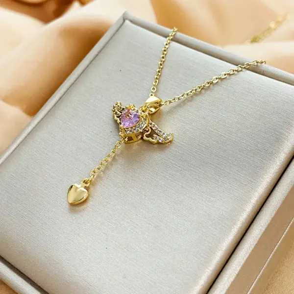 Wholesale Titanium Steel IG Style Geometric Plating Inlay Zircon Pendant Necklace