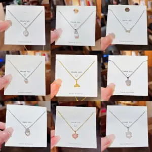 Fashion Heart Shape Bow Knot Fish Tail Titanium Steel Plating Inlay Zircon Pendant Necklace 1 Piece