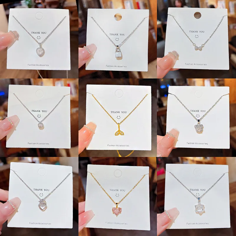 Wholesale Fashion Heart Shape Bow Knot Fish Tail Titanium Steel Plating Inlay Zircon Pendant Necklace 1 Piece