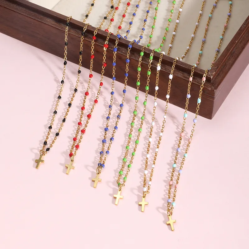 Wholesale Stainless Steel Titanium Steel Simple Style Cross Enamel Plating Pendant Necklace