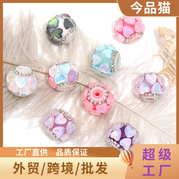 Wholesale Diamond studded heart-shaped bead
