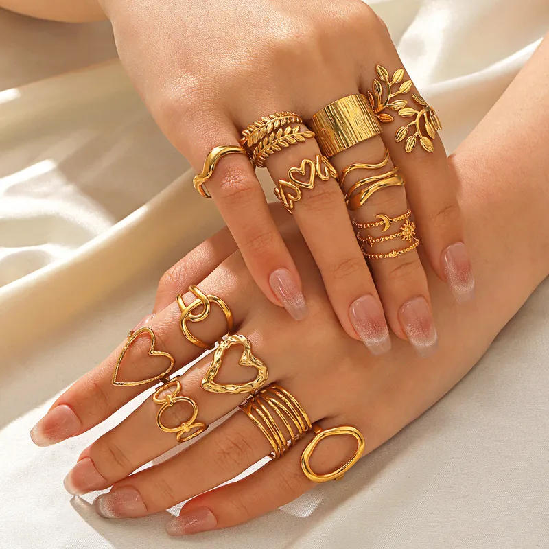Wholesale Ion Plating (IP) 18K Gold Plated Geometric 304 Stainless Steel Retro Commute Waterproof Non Tarnish Open Rings