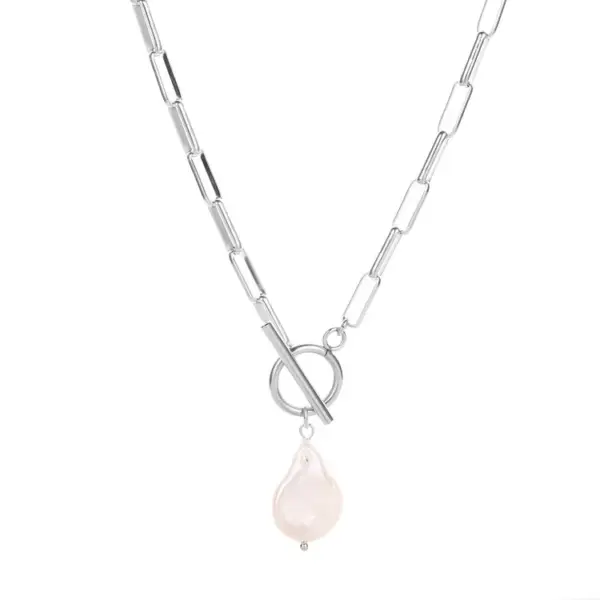 Wholesale Elegant Water Droplets Stainless Steel Freshwater Pearl Toggle Pendant Necklace