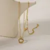 Wholesale Jewelry Casual Basic Commute Round Solid Color Rectangle 304 Stainless Steel 18K Gold Plated Pendant Necklace