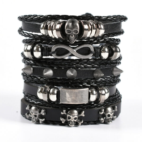 oly-aa318d4f9944aab5c4929747b2380a09 Wholesale Men's Woven Leather Bracelets, Multi-Layered Set Skull Bracelets, Genuine Leather Bracelets
