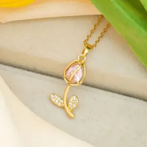 Pink Tulip Necklace / Gold
