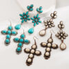 Wholesale Amazon Explosions Vintage Cross with Turquoise Earrings Women Bohemian Ethnic Earrings Earrings