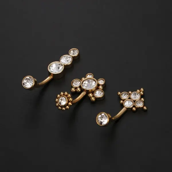 Wholesale Fashion Solid Color Stainless Steel Inlay Zircon Belly Ring 1 Piece