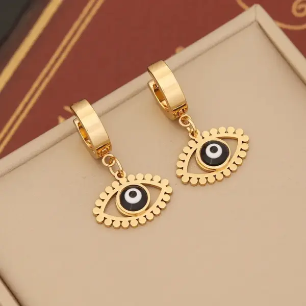 Wholesale PVD Coated 18K Gold Real Gold Plated Devil'S Eye Stainless Steel IG Style Waterproof Non Tarnish Drop Earrings