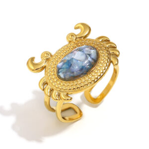 Crab dripping oil and crushed shellfish open ring-gold blue