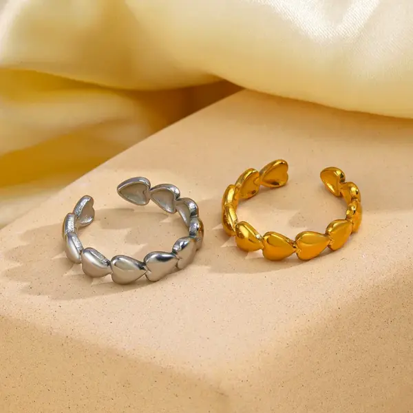 PVD Coated 18K Gold Plated Heart Shape 304 Stainless Steel Casual Classic Style Waterproof Non Tarnish Open Rings