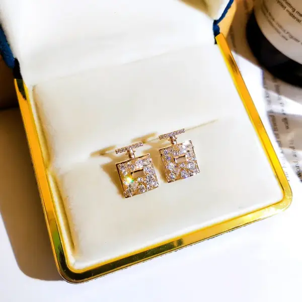 Simple Earrings Trendy Perfume Box Copper Zircon Earrings