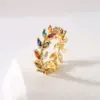 Wholesale Fashion Geometric Leaf Copper Gold Plated Zircon Open Ring 1 Piece