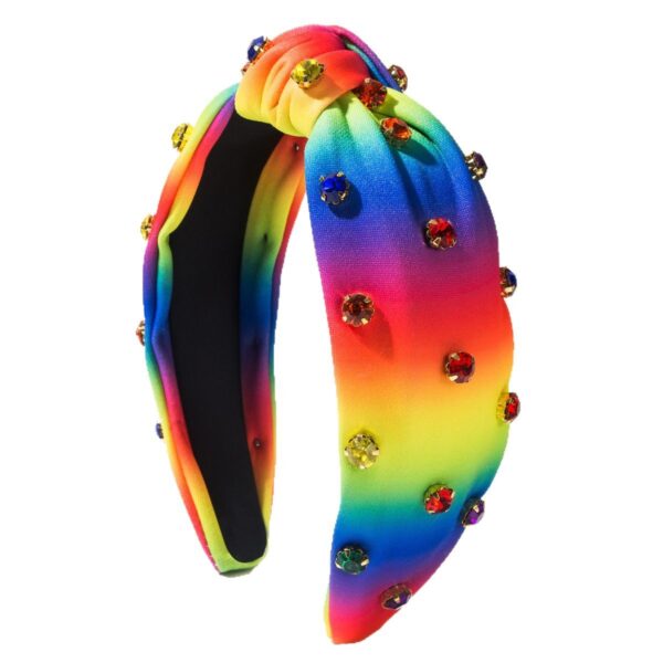 Wholesale Korean Fashion New Fabric Knot Hair Hoop with Diamond Rainbow Stripe Headband Simple All-match Going-out Wear Hair Accessories