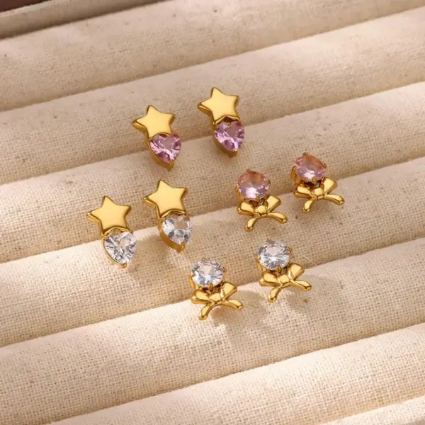 PVD Coated Real Gold Plated Heart Shape Bow Knot 304 Stainless Steel Casual Elegant Lady Waterproof Non Tarnish Small Stud Earrings