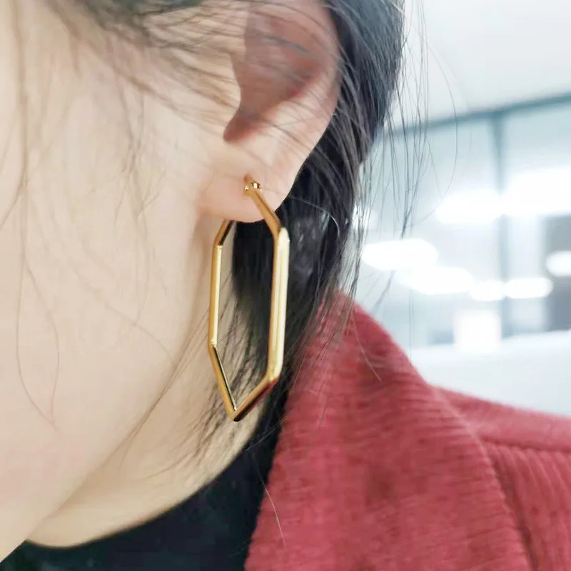 Wholesale 1 Pair Fashion Hexagon Plating 304 Stainless Steel 18K Gold Plated Stainless Steel Earrings