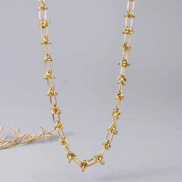 Wholesale PVD Coated 18K Real Gold Plated Knot 304 Stainless Steel Hip-Hop Waterproof Non Tarnish Necklace