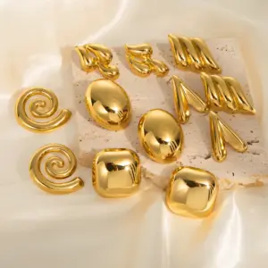 Wholesale 201 Stainless Steel Water Droplets Heart Shape Shell Ion Plating (IP) KC Golden Plated Exaggerated Cool Style IG Style Waterproof Non Tarnish Plating Gold Ear Studs