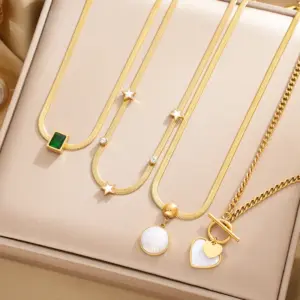 Wholesale 304 Stainless Steel 18K Gold Plated Modern Style Simple Style Round Star Heart Shape Pendant Necklace