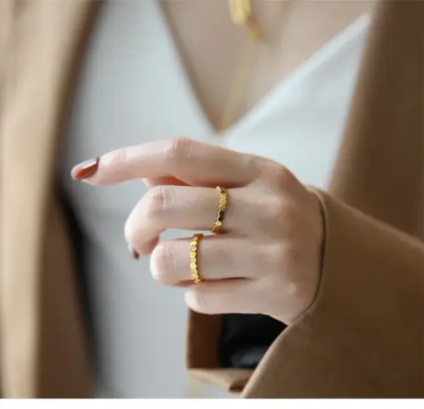 Wholesale Simple Style Hexagon Titanium Steel Plating Inlay Zircon 18k Gold Plated Rings