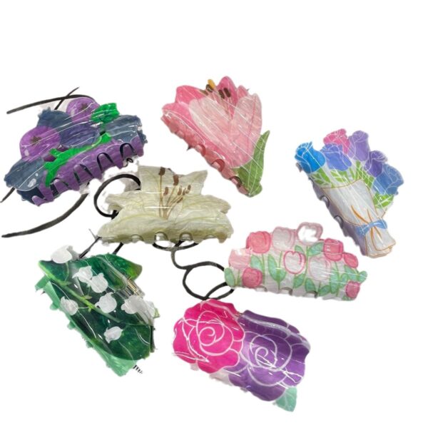 Wholesale New Acrylic Flower Grab Clip Hand-painted Rose Lily Hair Accessories Dopamine Hairpin Women's Horse Tail Shark Clip