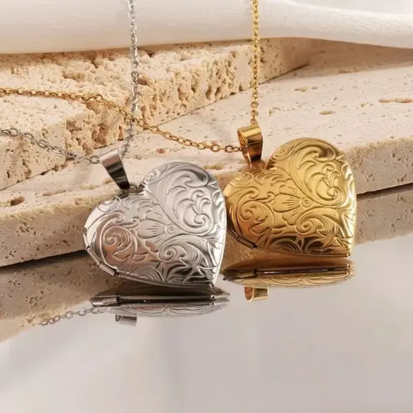 PVD Coated Real Gold Plated 18K Heart Shape 304 Stainless Steel Sweet Simple Style Waterproof Non Tarnish Pendant Necklace Locket