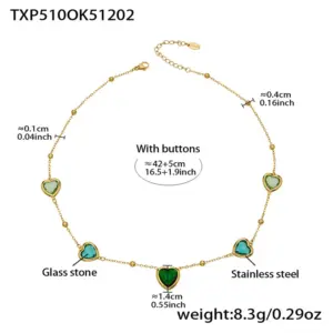 TXP510-Purple Green Glass Stone Gold Necklace 42+5cm