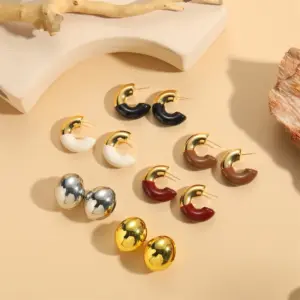 Wholesale 1 Pair Simple Style Commute C Shape Ball Epoxy Plating Brass 18k Gold Plated Ear Studs