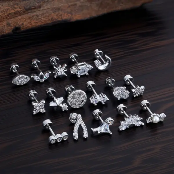 Wholesale Stainless Steel Plated Micro Paved Zirconia Ear Studs Genuine Gold Electroplated Small Elegant Punk Style Unisex Earrings