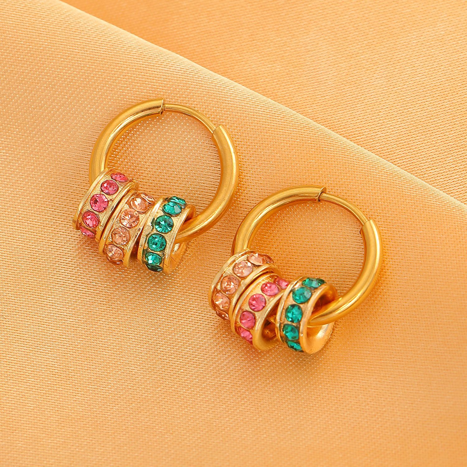Wholesale Exquisite colored zircon circle pendant earrings
