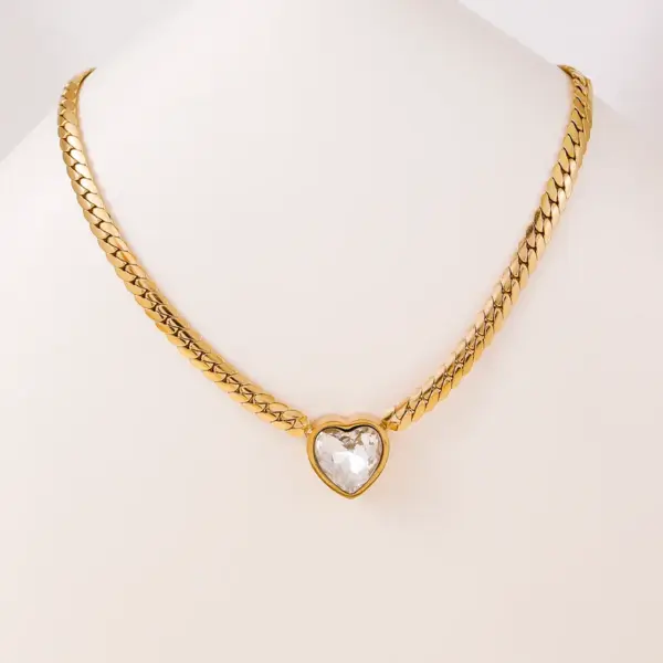 Wholesale 304 Stainless Steel Heart Shape PVD Coated 18K Real Gold Plated Necklace