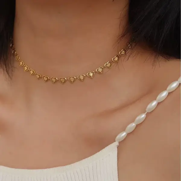 Wholesale Ion Plating (IP) 18K Gold Plated Heart Shape 304 Stainless Steel Princess Sweet Simple Style Waterproof Non Tarnish Bracelets Necklace