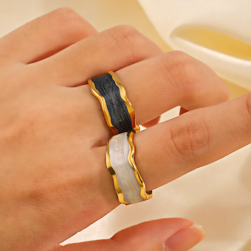 PVD Coated 18K Gold Plated Irregular 304 Stainless Steel IG Style Waterproof Non Tarnish Open Rings
