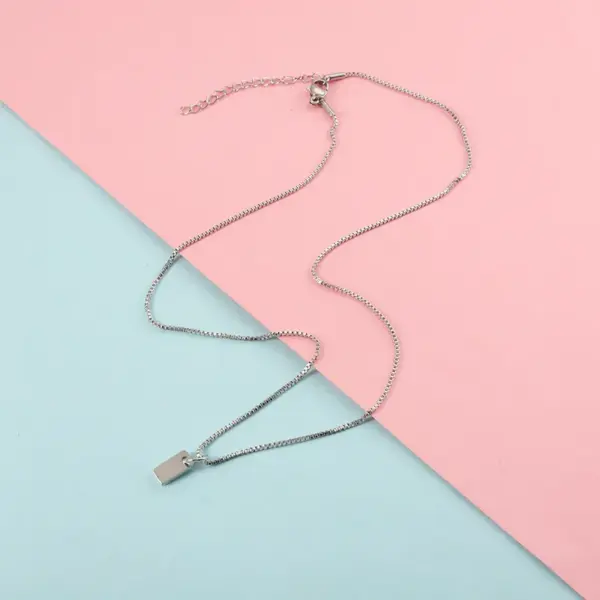 Wholesale 304 Stainless Steel Rectangle Ion Plating (IP) 18K Real Gold Plated Simple Style Waterproof Non Tarnish Box Chain Rose Gold Gold Silver Pendant Necklace