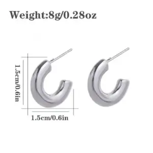 Simple Glossy C- Shaped Ear Studs White Gold Color