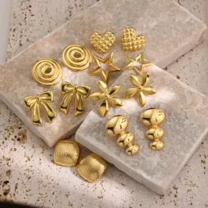 1 Pair IG Style Fairy Style Casual Geometric Square Star 304 Stainless Steel Imitation Gold Ear Studs