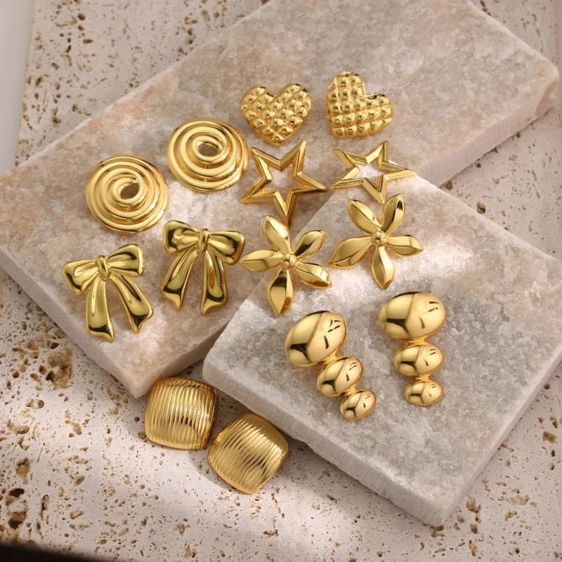 Wholesale 1 Pair IG Style Fairy Style Casual Geometric Square Star 304 Stainless Steel Imitation Gold Ear Studs