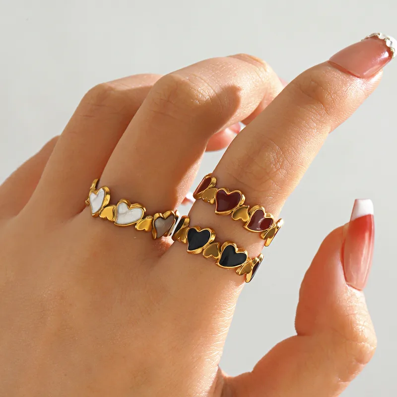 Wholesale Ion Plating (IP) 18K Gold Plated Heart Shape 304 Stainless Steel Simple Style Waterproof Non Tarnish Open Rings