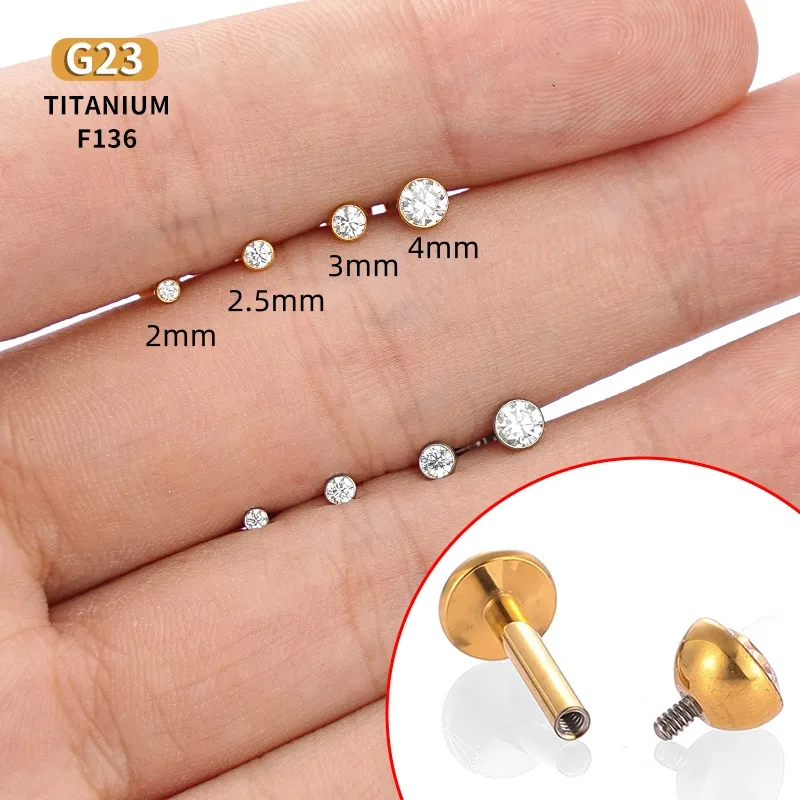 Wholesale F136 Titanium Alloy Zirconia Lip Stud Earring Lip Ring G23 Titanium Implant Grade Body Piercing Jewelry Helix Ear Bone Stud