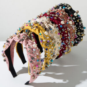 Wholesale Cross-border European and American fabric knotted hairband heavy nail pearl color high-quality hairband all-match beautiful hair accessories