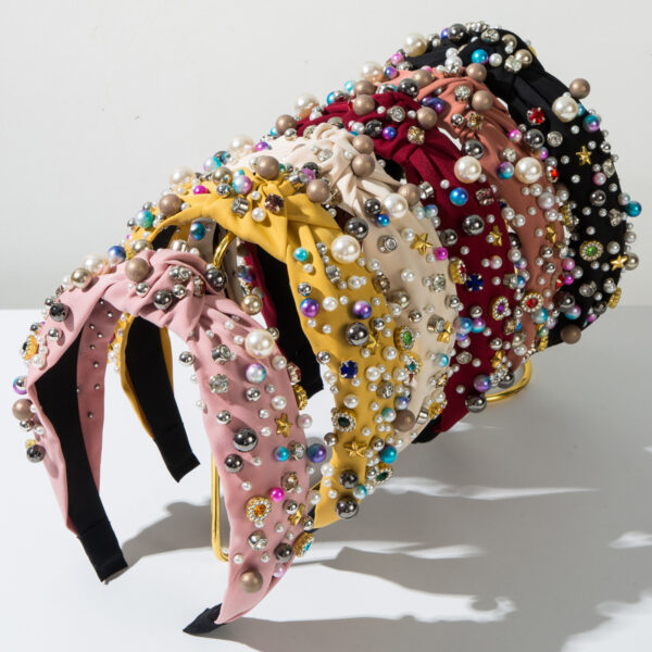 Wholesale Cross-border European and American fabric knotted hairband heavy nail pearl color high-quality hairband all-match beautiful hair accessories